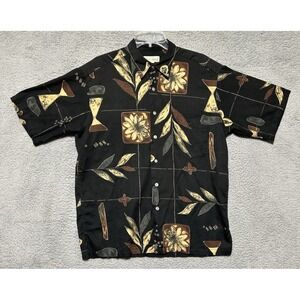 Tori Richard Hawaiian Shirt Mens L Button Up Silk Floral Islander Aloha Black